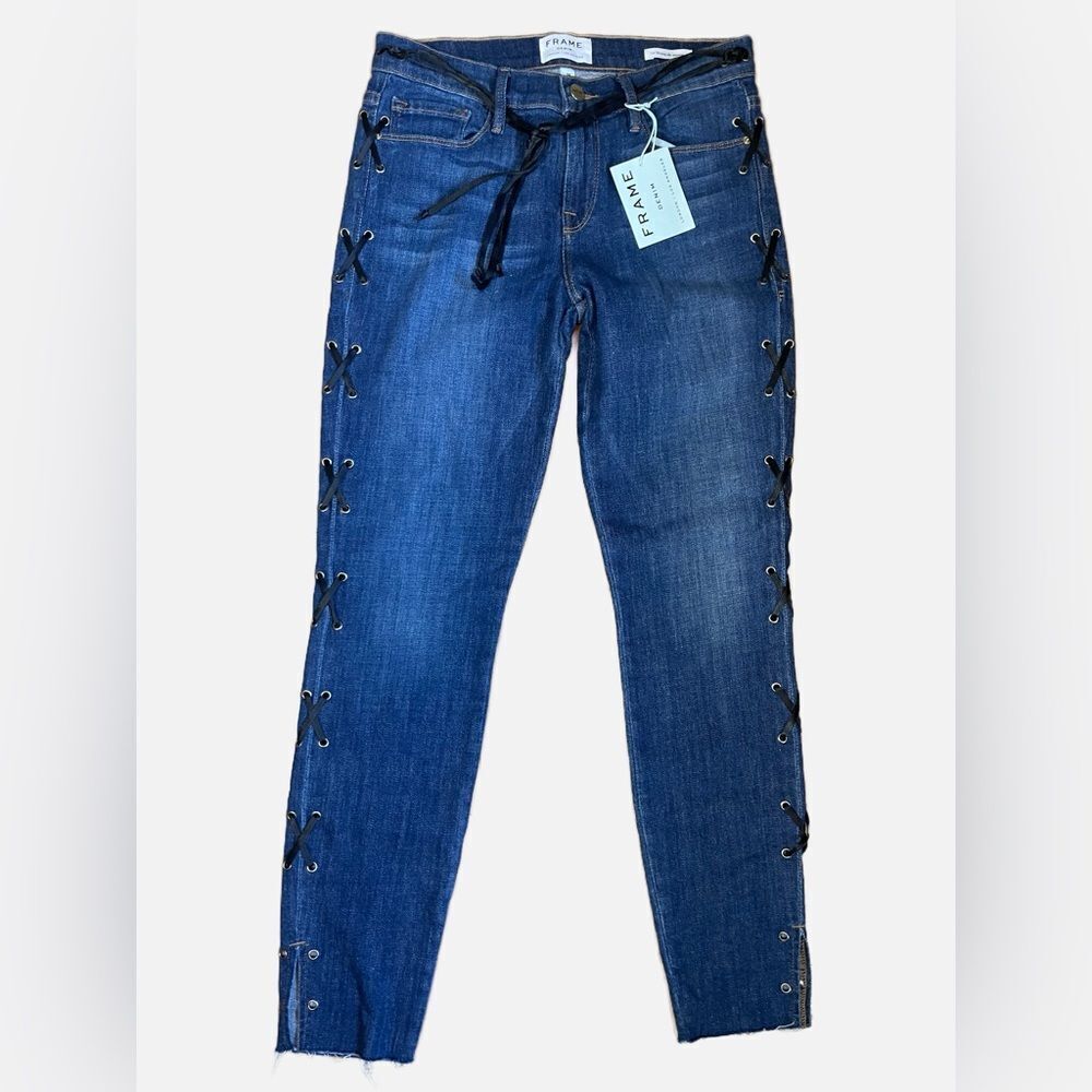 Frame Le High Skinny Lace Up Side Jeans In dark blue 28 - Picture 2 of 7